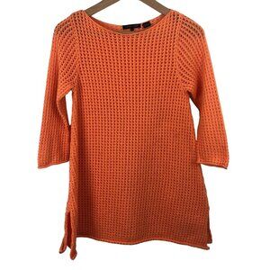 Jeanne Pierre Women's Size Small Orange Crochet Open Knit Sweater 3/4 Sleeve
